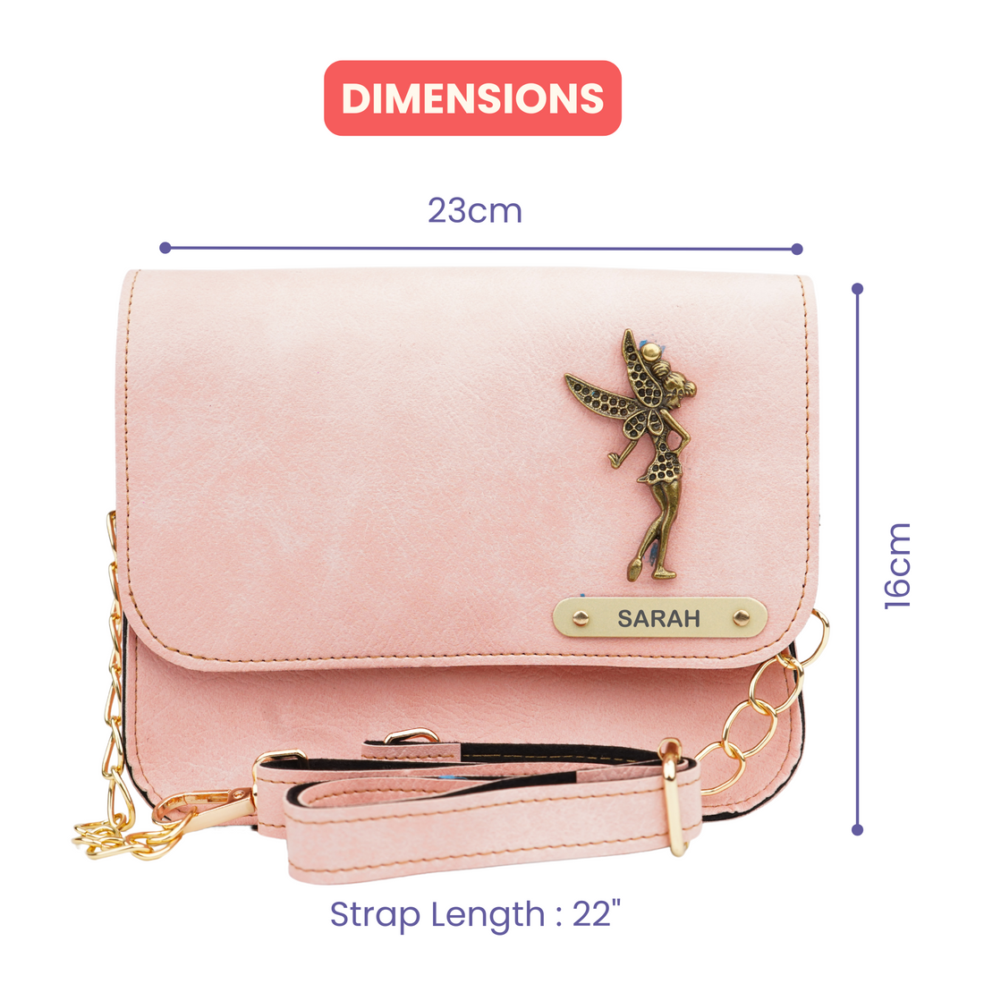 Personalized Nexon Leather Chained Sling Bag - Pink
