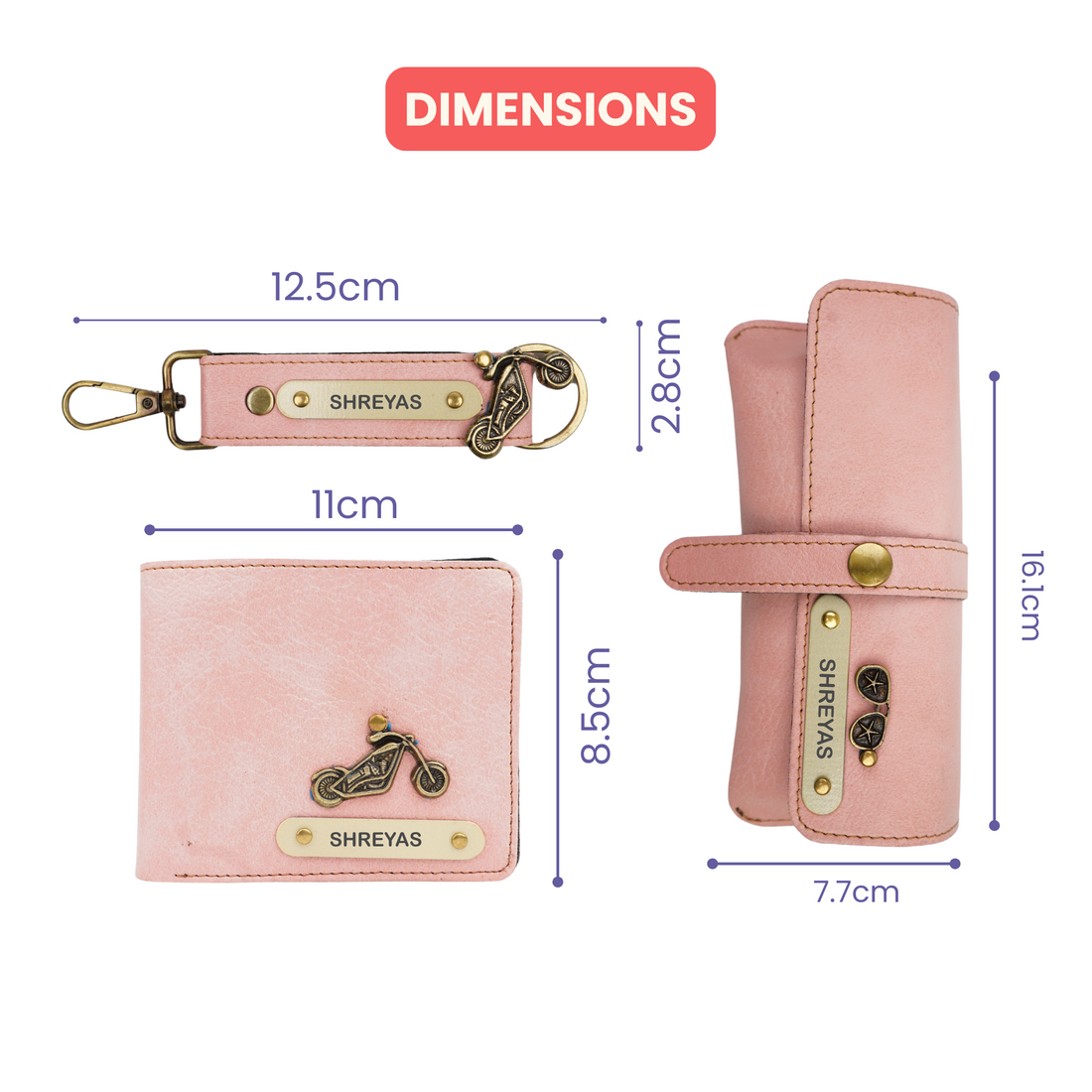Nexon Leather Personalized Men's Combo (3 pcs) - Pink