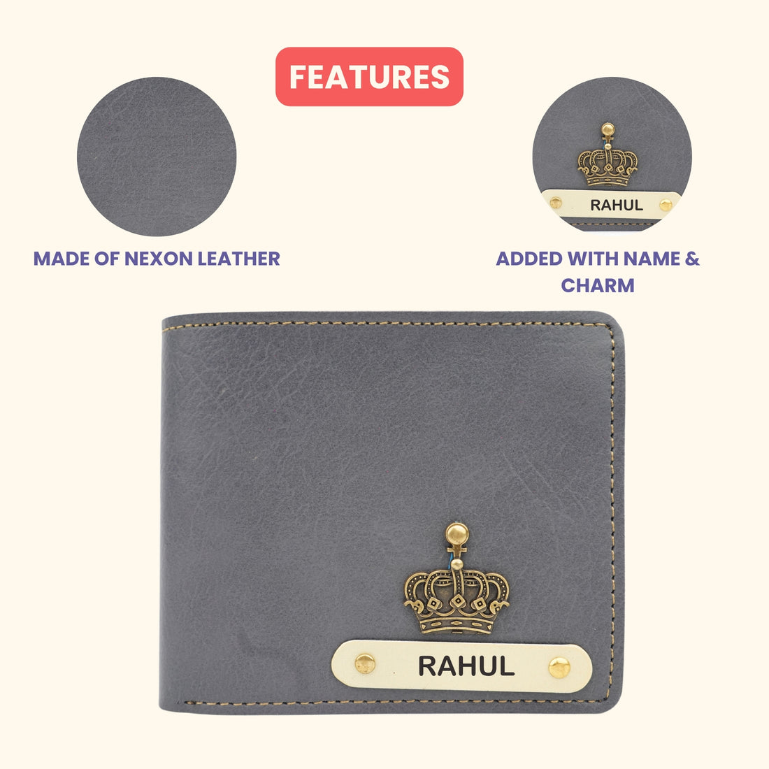 Nexon Leather Personalized Men's Wallet - Grey