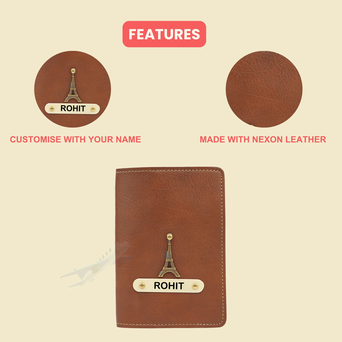 Personalized Nexon Leather Passport Cover - Tan