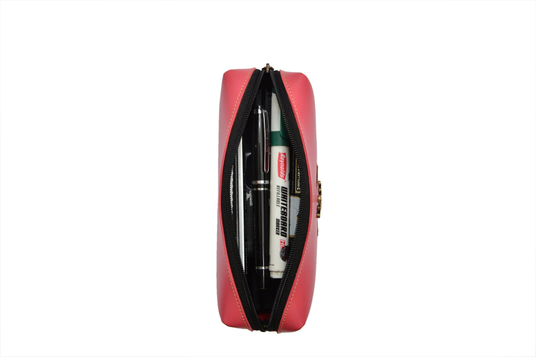 "Smart and Practical Design: Our pencil pouch incorporates thoughtful features like mesh pockets, pen slots, and elastic loops, ensuring efficient storage."